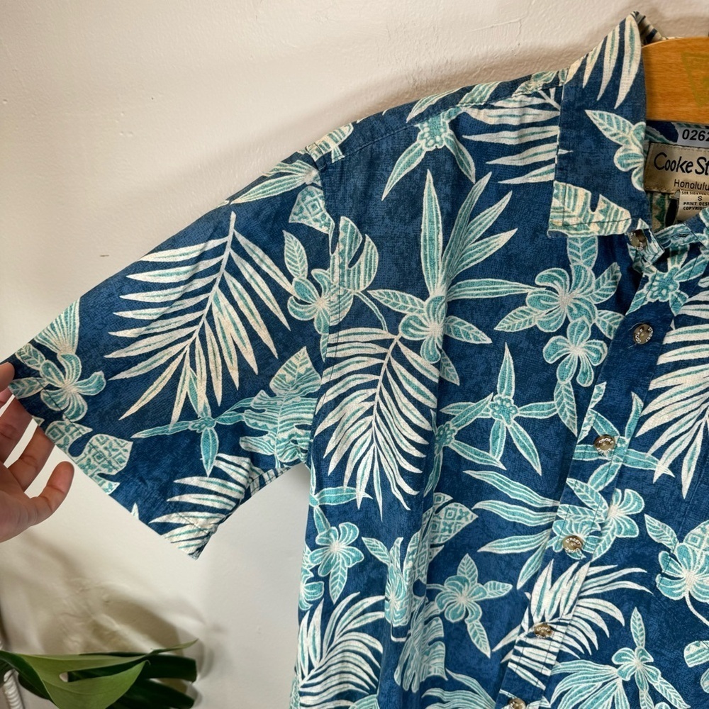 vintage Hawaiian Palm short sleeve button-down shirt blue men medium cotton - Picture 3 of 7